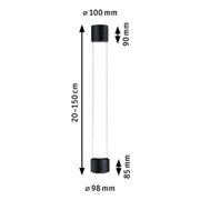 Schwarze LED-Pendelleuchte aus Metall mit verstellbarer Länge 20-150 cm und 98 mm Durchmesser