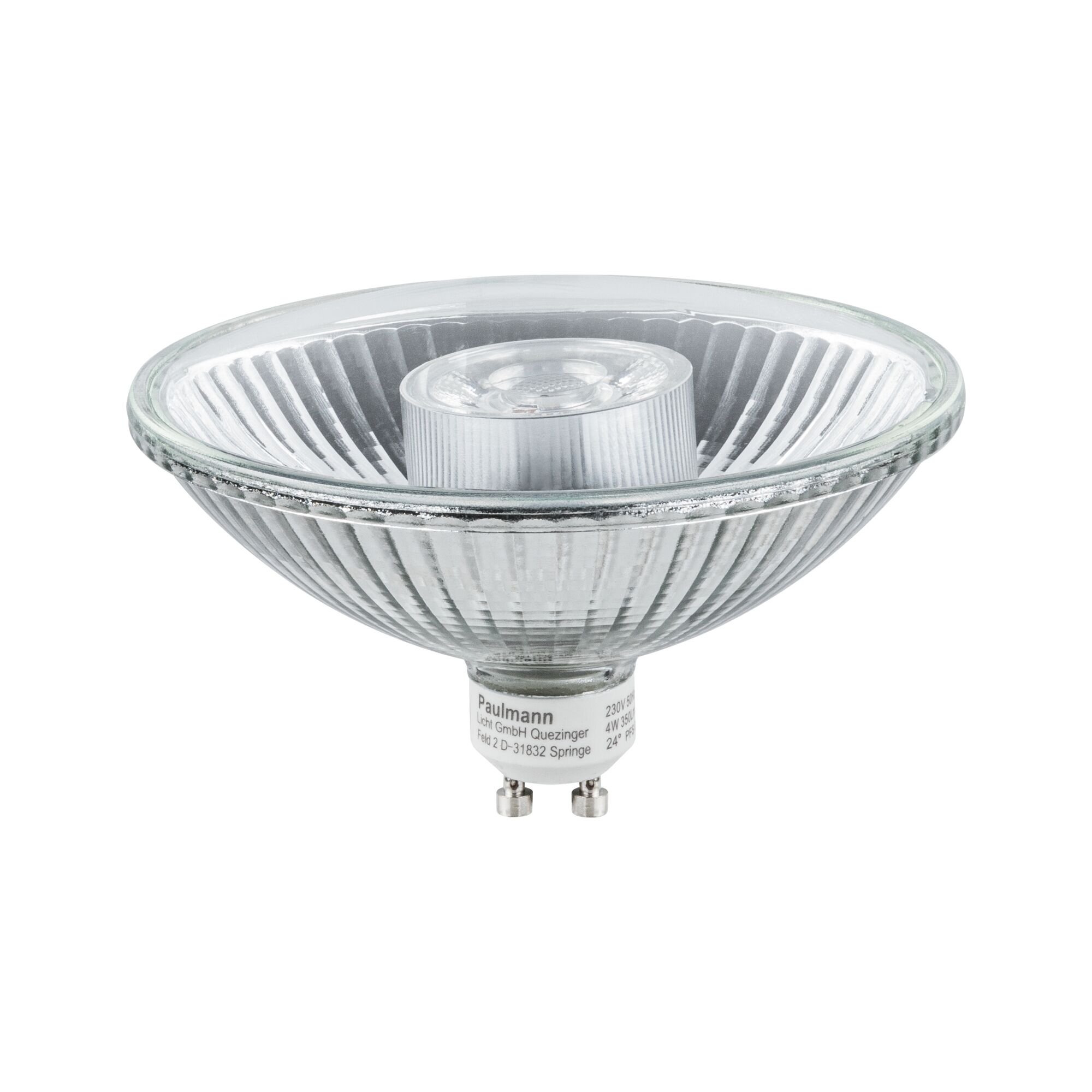 Standaard 230 V LED-reflector QPAR111 GU10 350lm 4W 2700K Alu Paulmann LED-reflector lamp van helder glas met GU10 fitting voor energiezuinige verlichting