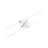 Weißer Seilspannstrahler mit runder Halterung aus Metall und Kunststoff für flexible Beleuchtung