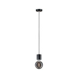 Black pendant light with round bulb design and visible spiral filament for modern lighting decor
