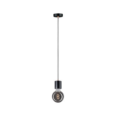 Sort pendel lampe med rund pære og synlig spiralglødetråd til moderne belysning