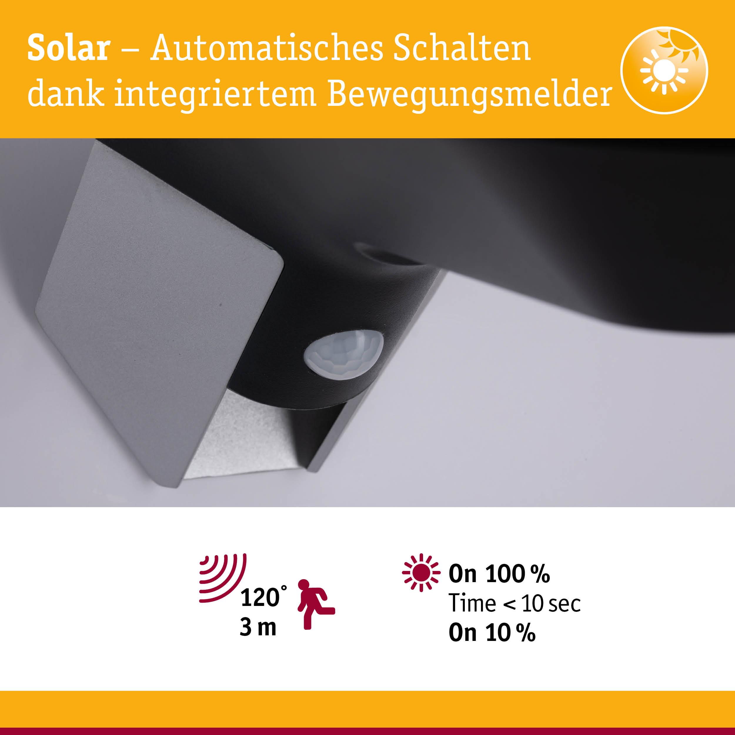 Schwarzer Solar-Bewegungsmelder mit 120° Erfassungswinkel und 3 Meter Reichweite für energiesparende Außenbeleuchtung