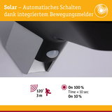 Schwarzer Solar-Bewegungsmelder mit 120° Erfassungswinkel und 3 Meter Reichweite für energiesparende Außenbeleuchtung