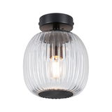 Ceiling light with ribbed clear glass and matte black metal for modern home lighting