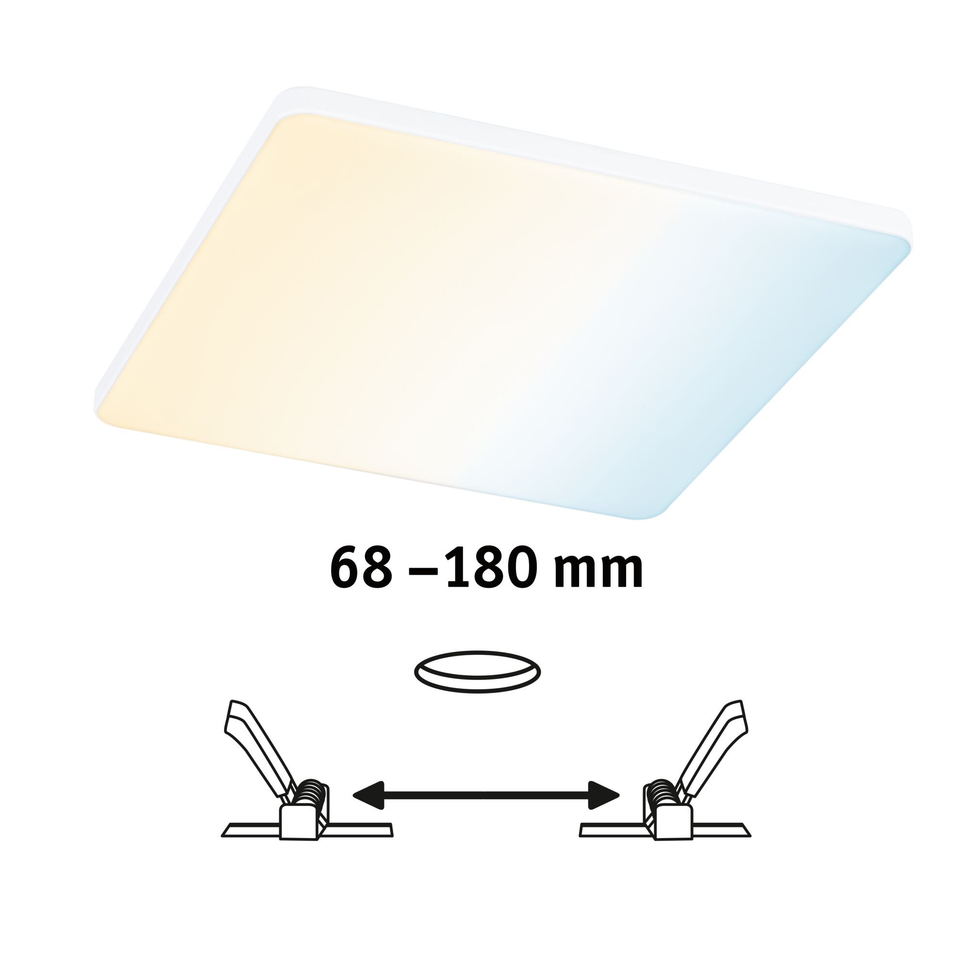 Rectangular LED ceiling light with adjustable width 68-180 mm, warm to cool white light